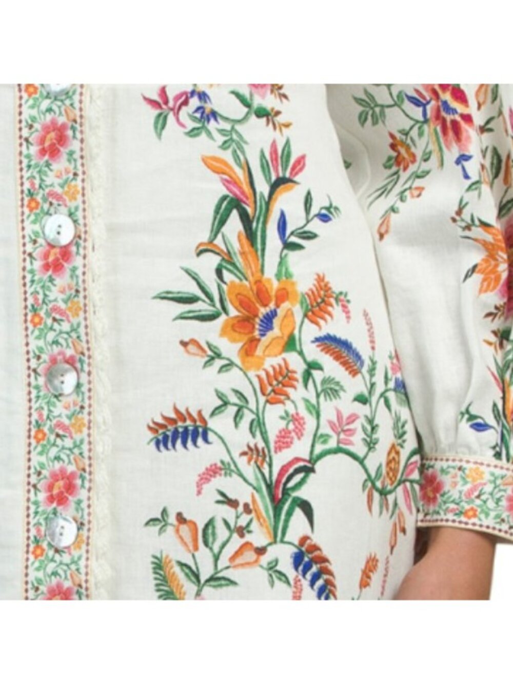 MAGASCHONI Linen Blend V-neck Button Front Dress With Print Details - Picture 5 of 6